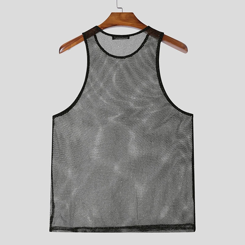 a sexy man in black Men’s Halo Circuit Sparkle Mesh Tank - pridevoyageshop.com - gay men’s harness, lingerie and fetish wear