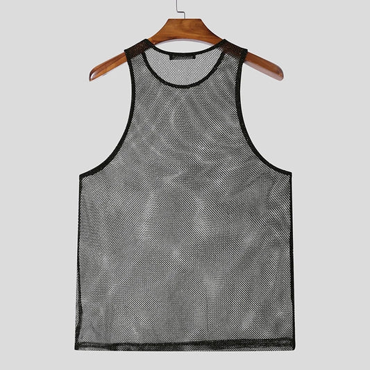 a sexy man in black Men’s Halo Circuit Sparkle Mesh Tank - pridevoyageshop.com - gay men’s harness, lingerie and fetish wear