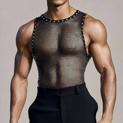 a sexy man in black Men’s Halo Circuit Sparkle Mesh Tank - pridevoyageshop.com - gay men’s harness, lingerie and fetish wear