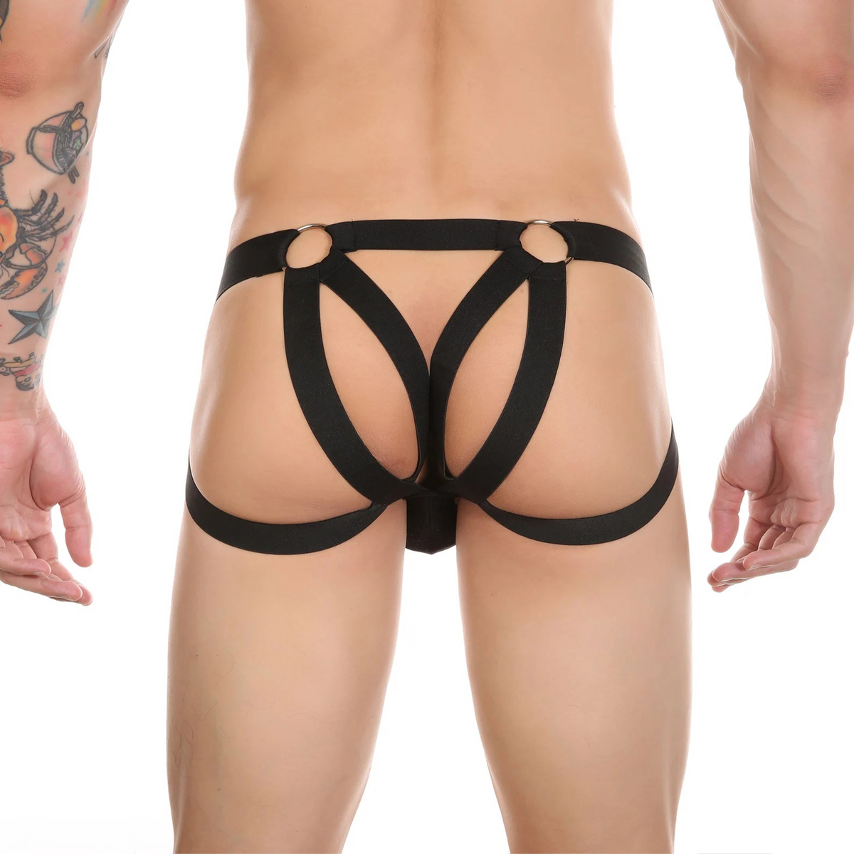 a sexy man in black Men’s Hoop Bandage Harness Jockstrap Men’s Hoop Bandage Harness Jockstrap - pridevoyageshop.com - gay men’s thongs, boxers, briefs and jockstraps