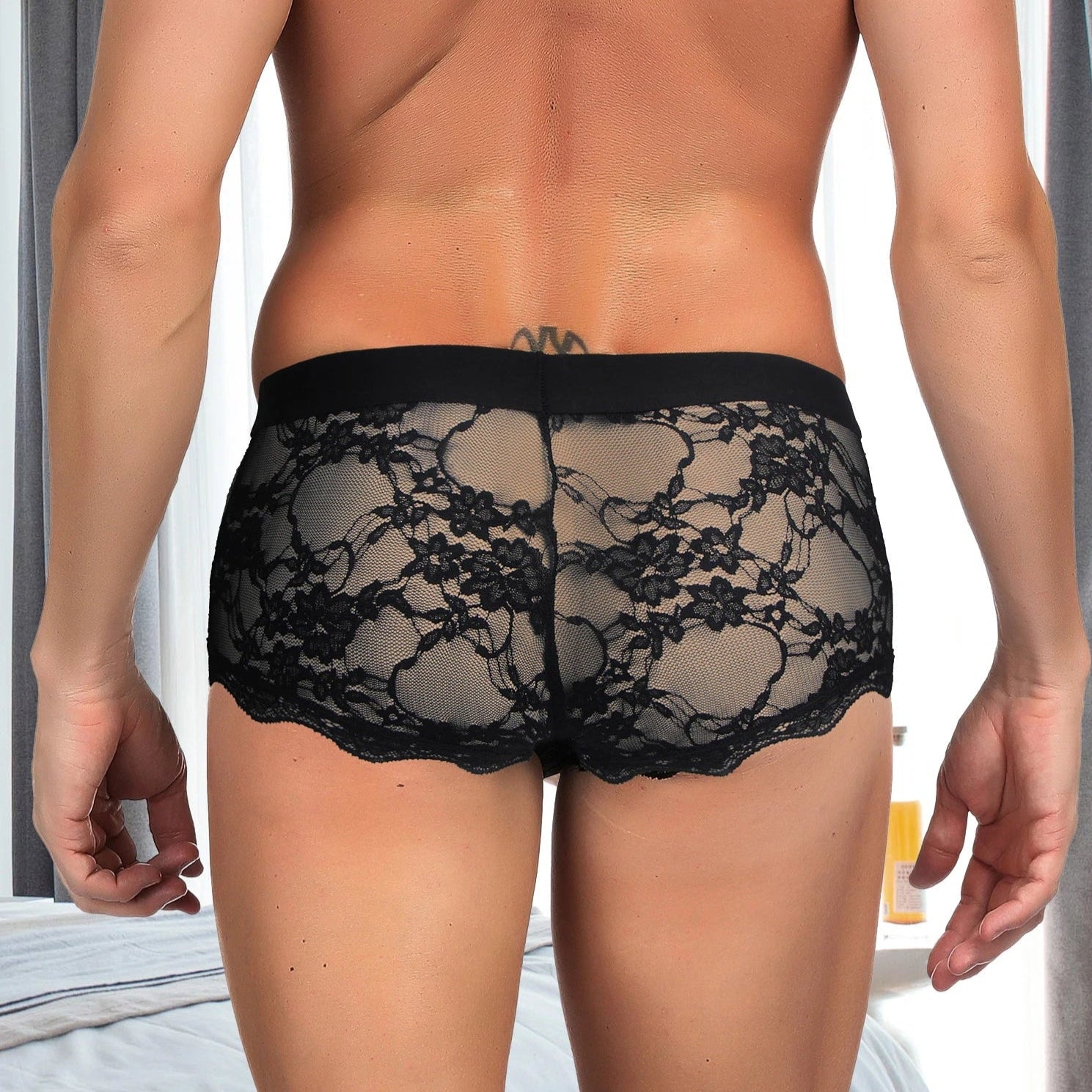 a sexy man in black Men’s Kinked Up Floral Lace Boxers - pridevoyageshop.com - gay men’s thongs, boxers, briefs and jockstraps