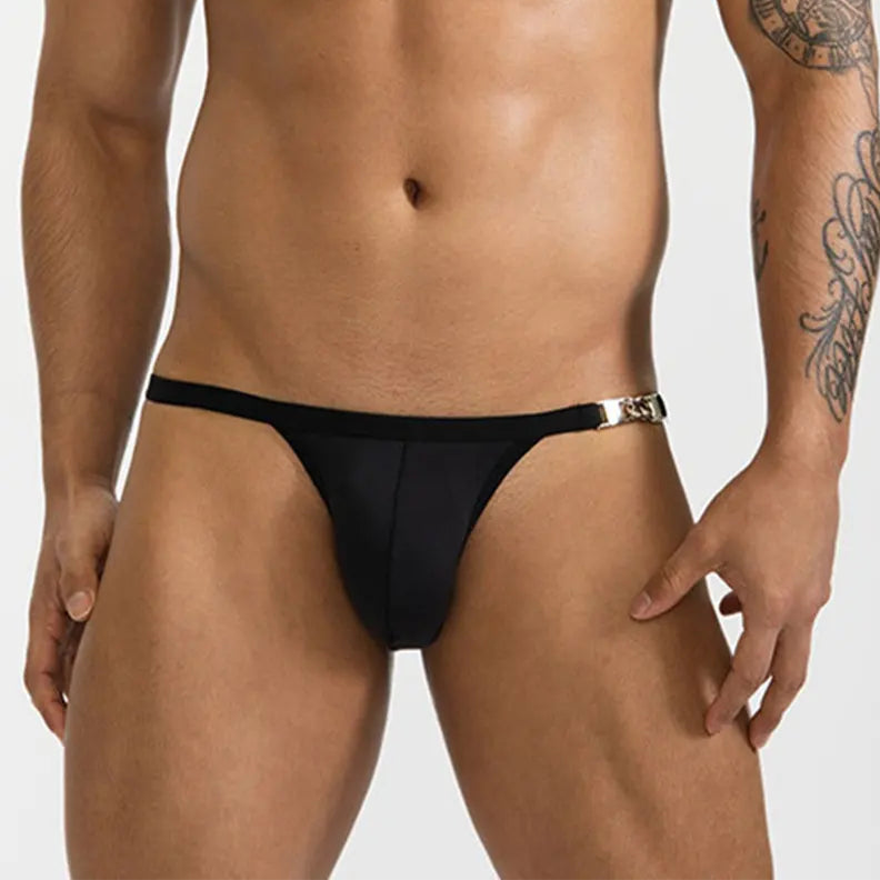 a sexy man in black Men’s Leashed at the Pool Swim Briefs - pridevoyageshop.com - gay men’s sexy swim briefs, trunks, board shorts, and bikinis