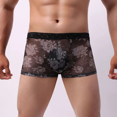 a sexy man in black Men’s Lust in Bloom Floral Lace Boxers - pridevoyageshop.com - gay men’s thongs, boxers, briefs and jockstraps