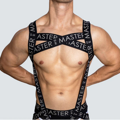 a sexy man in black Men’s Masterclass Bondage Harness – pridevoyageshop.com – gay men’s harness, lingerie and fetish wear