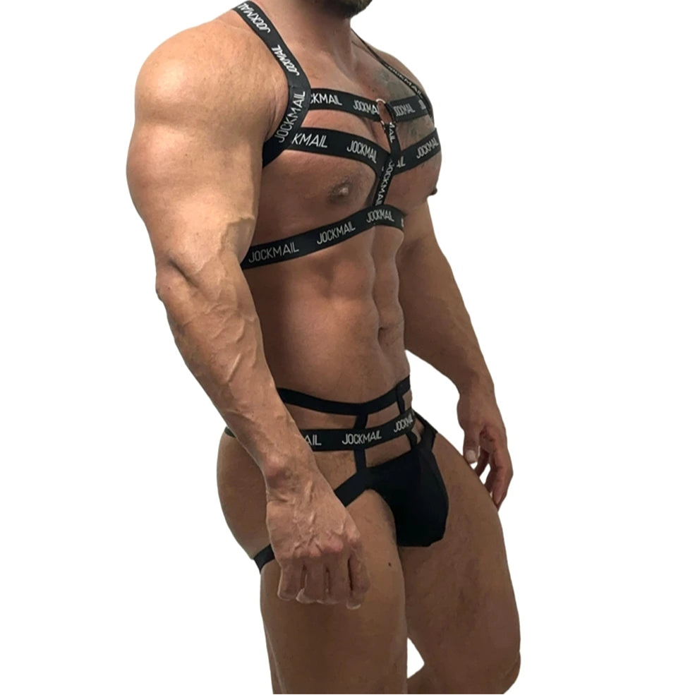 a sexy man in black Men’s Multi-Strap Cage Bare Thongs - pridevoyageshop.com - gay men’s thongs, boxers, briefs and jockstraps
