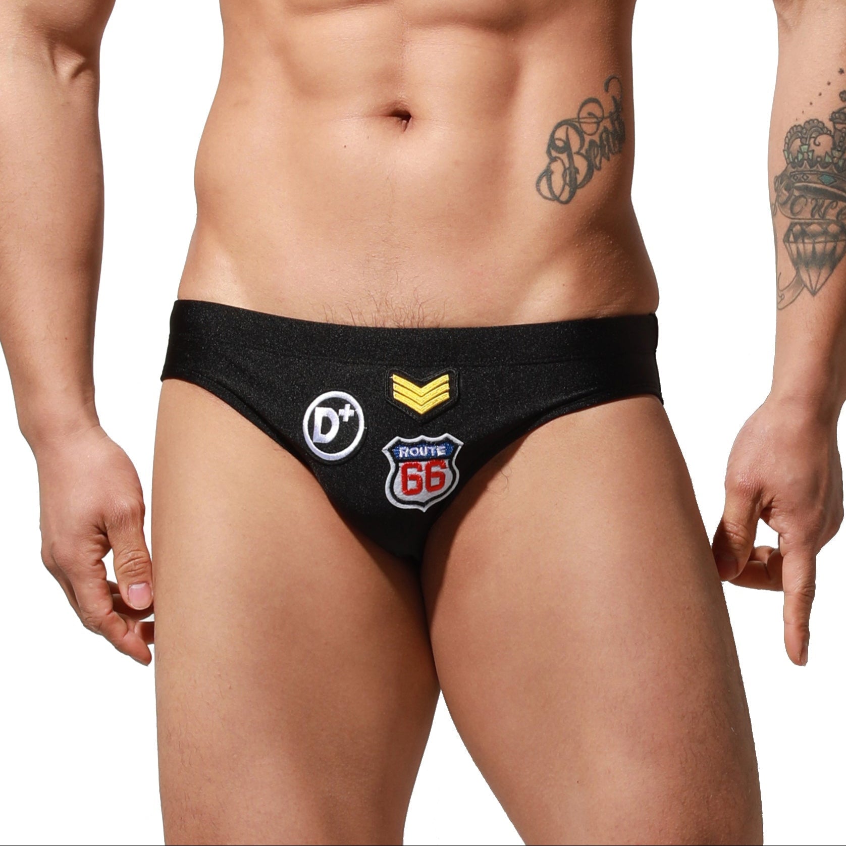 a sexy man in black Men’s Officer on Duty Low Rise Swim Briefs - pridevoyageshop.com - gay men’s sexy swim briefs, trunks, board shorts, and bikinis