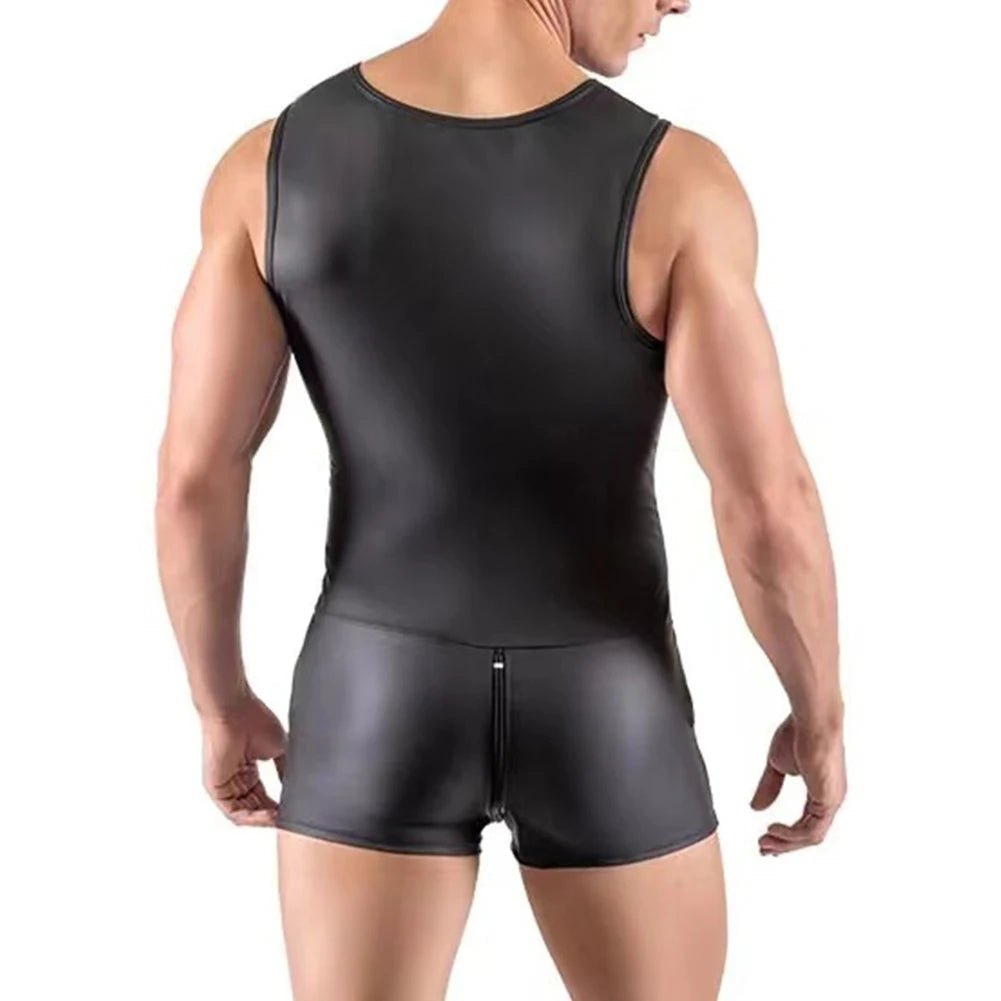 a sexy man in black Men’s Riot Gear Dual-Zip Bodysuit – pridevoyageshop.com – gay men’s harness, lingerie and fetish wear