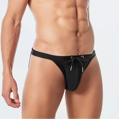 a sexy man in black Men’s Show Pony Drawstring Swim Briefs - pridevoyageshop.com - gay men’s sexy swim briefs, trunks, board shorts, and bikinis