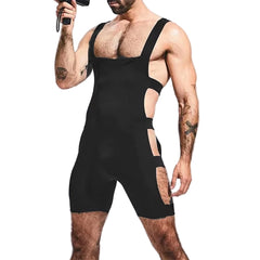 a sexy man in black Men’s Side Quest Cutout Singlet – pridevoyageshop.com – gay men’s harness, lingerie and fetish wear
