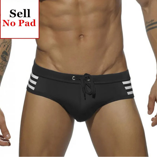 a sexy man in black Men’s Striped Stallion Low Rise Swim Briefs - pridevoyageshop.com - gay men’s sexy swim briefs, trunks, board shorts, and bikinis