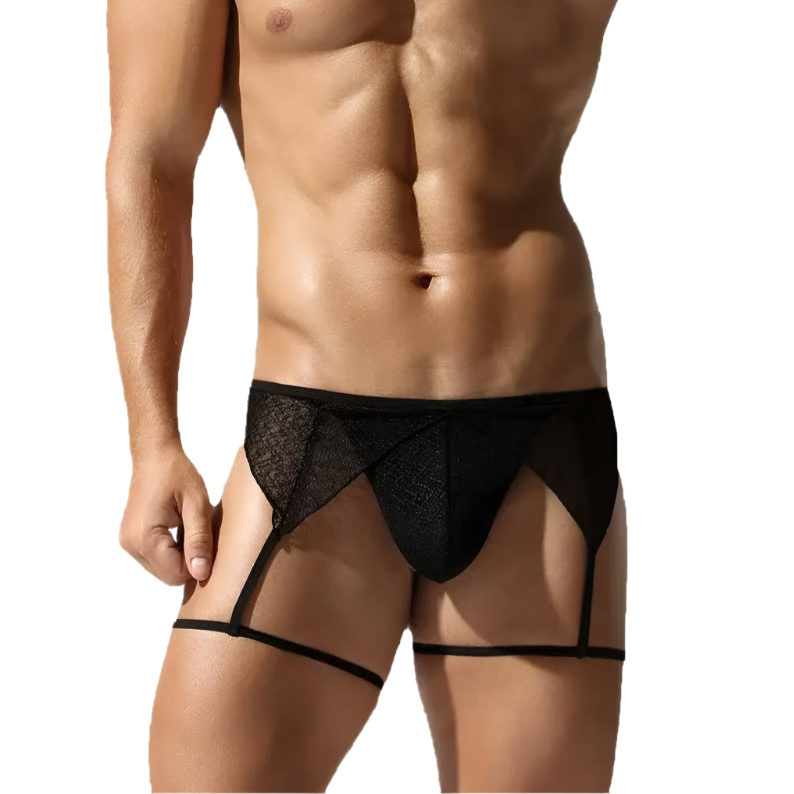 a sexy man in black Men’s Stripper Thong and Garter Set - pridevoyageshop.com - gay men’s thongs, boxers, briefs and jockstraps