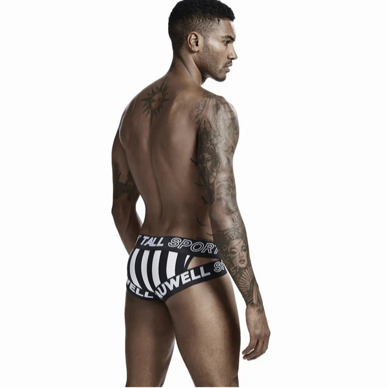 a sexy man in black Men’s TAUWELL Striped Jock Briefs - pridevoyageshop.com - gay men’s thongs, boxers, briefs and jockstraps