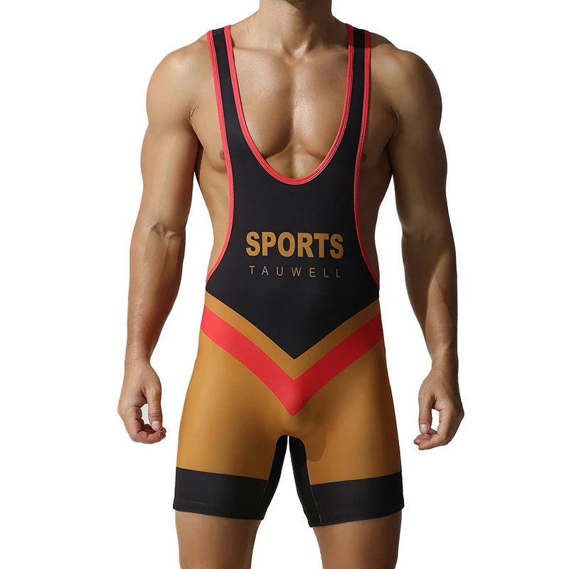 a sexy man in black Men’s Trident Double-Chevron Singlet – pridevoyageshop.com – gay men’s harness, lingerie and fetish wear