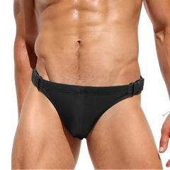 a sexy man in black Men’s Unclip Me Double Buckle Swim Briefs - pridevoyageshop.com - gay men’s sexy swim briefs, trunks, board shorts, and bikinis