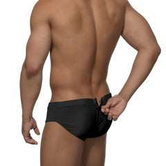 a sexy man in black Men's Unzip Me Daddy Swim Briefs - pridevoyageshop.com - gay men’s sexy swim briefs, trunks, board shorts, and bikinis