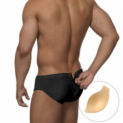 a sexy man in black Men's Unzip Me Daddy Swim Briefs with pad - pridevoyageshop.com - gay men’s sexy swim briefs, trunks, board shorts, and bikinis