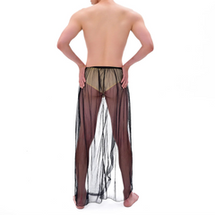 a sexy man in black Men’s Whisper Sheer Sarong – pridevoyageshop.com – gay men’s sexy swim briefs, trunks, board shorts, and bikinis