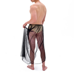 a sexy man in black Men’s Whisper Sheer Sarong – pridevoyageshop.com – gay men’s sexy swim briefs, trunks, board shorts, and bikinis