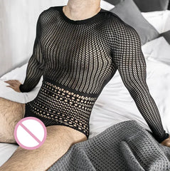 a sexy man in black Night Audit Net Bodysuit - pridevoyageshop.com - gay men’s harness, lingerie and fetish wear