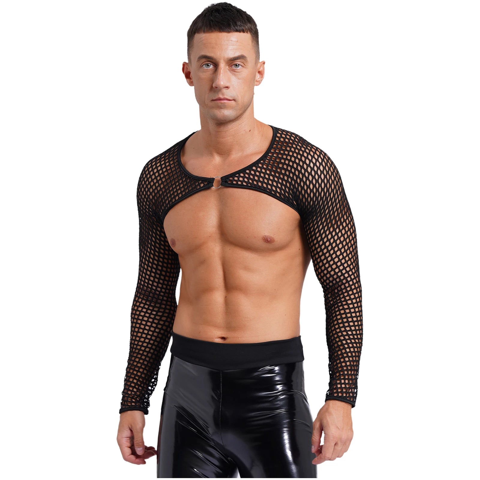 a sexy man in black Night Bracer Ring Net Shrug - pridevoyageshop.com - gay men’s harness, lingerie and fetish wear