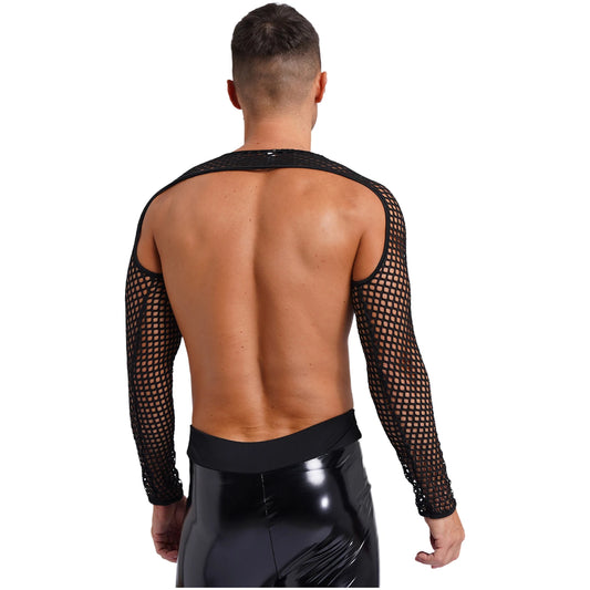 a sexy man in black Night Bracer Ring Net Shrug - pridevoyageshop.com - gay men’s harness, lingerie and fetish wear