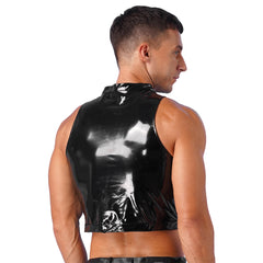 a sexy man in black Pageant Patent PVC Crop – pridevoyageshopcom – gay mens clubwear mesh tanks crop tops fashion tops partywear activewear