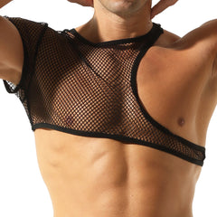 a sexy man in black Pecs Hooker Mesh Shrug - pridevoyageshop.com - gay men’s harness, lingerie and fetish wear