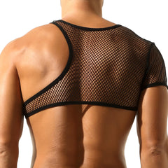 a sexy man in black Pecs Hooker Mesh Shrug - pridevoyageshop.com - gay men’s harness, lingerie and fetish wear