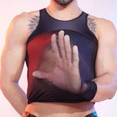 a sexy man in black Roster Reveal Panel Mesh Tank - pridevoyageshop.com - gay men’s harness, lingerie and fetish wear
