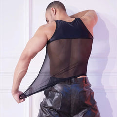 a sexy man in black Roster Reveal Panel Mesh Tank - pridevoyageshop.com - gay men’s harness, lingerie and fetish wear