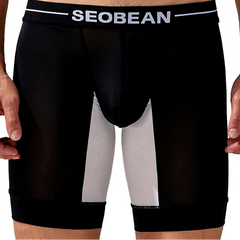 a sexy man in black SEOBEAN Men’s Dominion Long Sheer Boxer Briefs – pridevoyageshop.com – gay men’s sexy swim briefs, trunks, board shorts, and bikinis