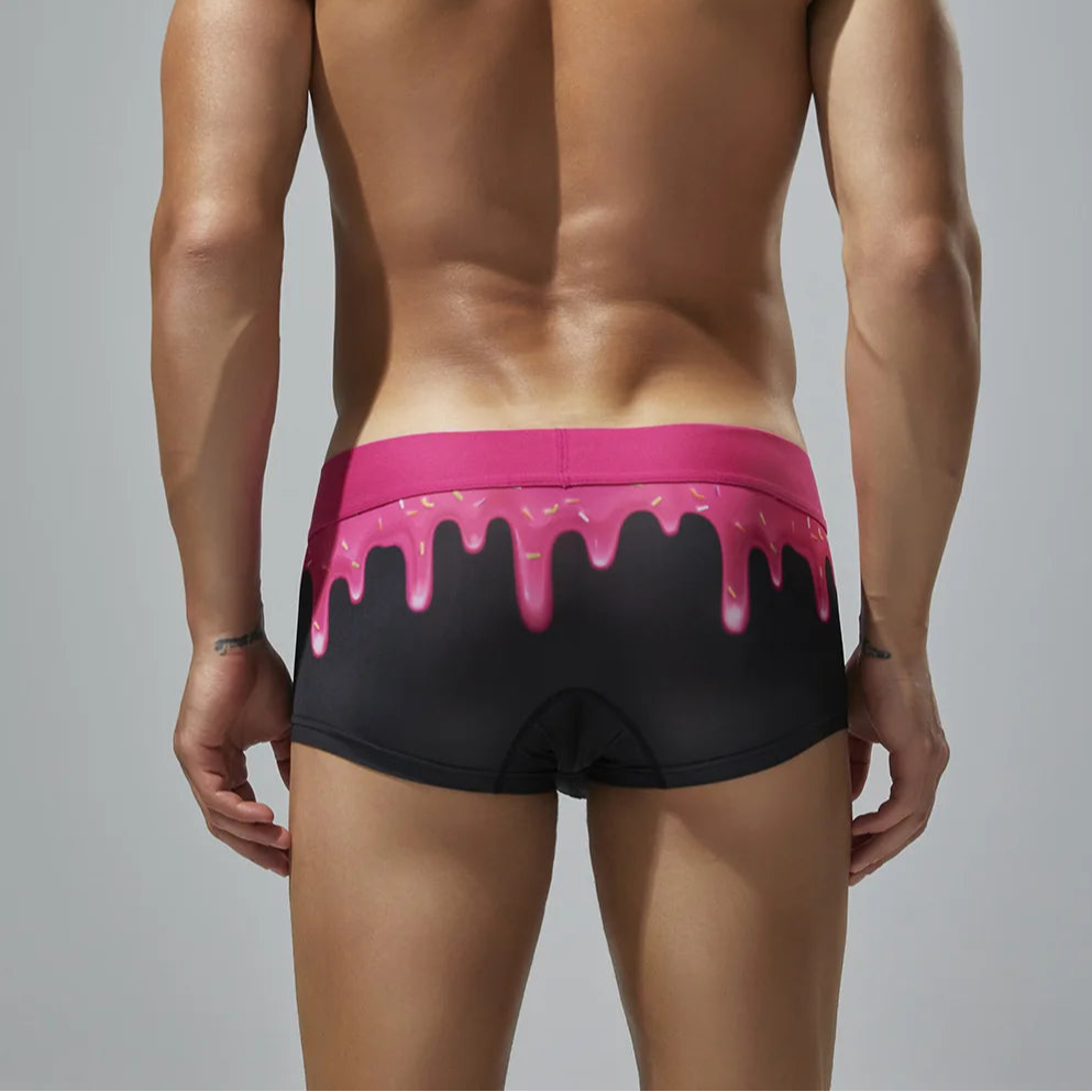 a sexy man in black SEOBEAN Men’s Dripping Candy Print Boxer Brief - pridevoyageshop.com - gay men’s thongs, boxers, briefs and jockstraps