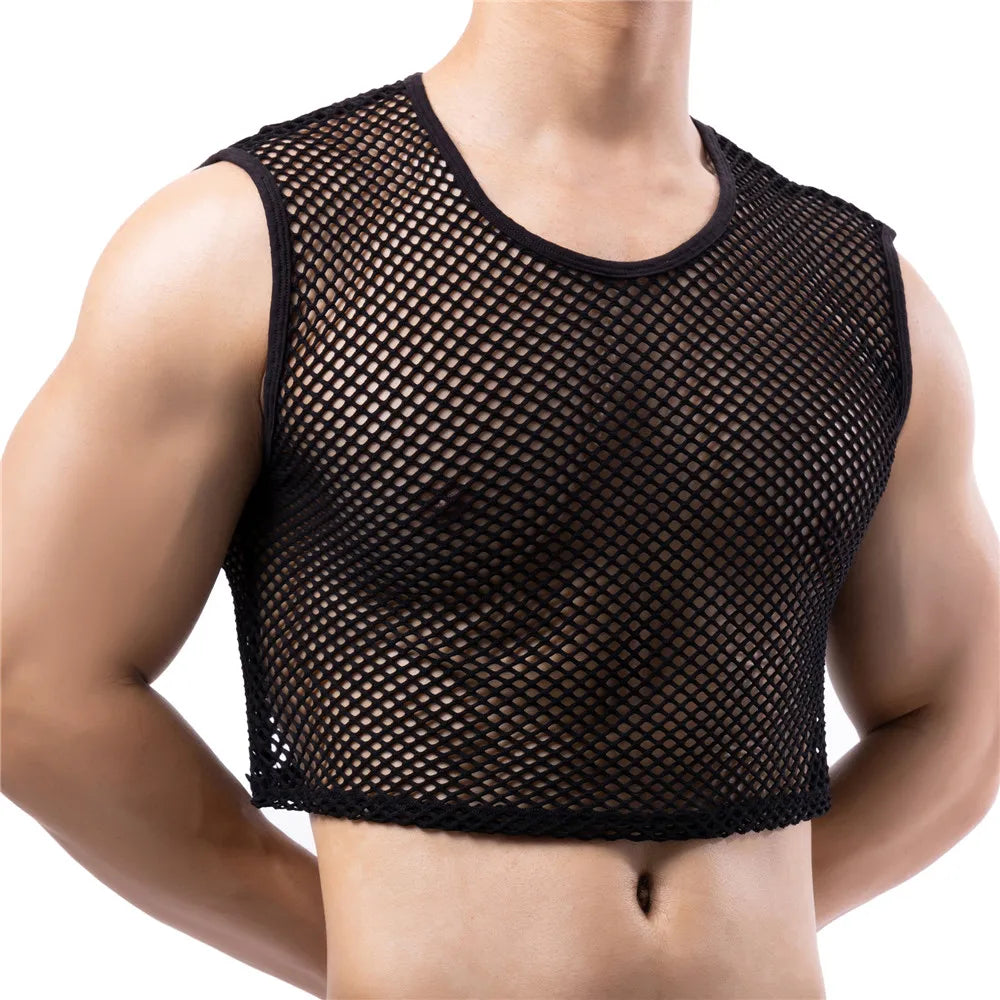 a sexy man in black Short Circuit Net Crop - pridevoyageshop.com - gay men’s harness, lingerie and fetish wear
