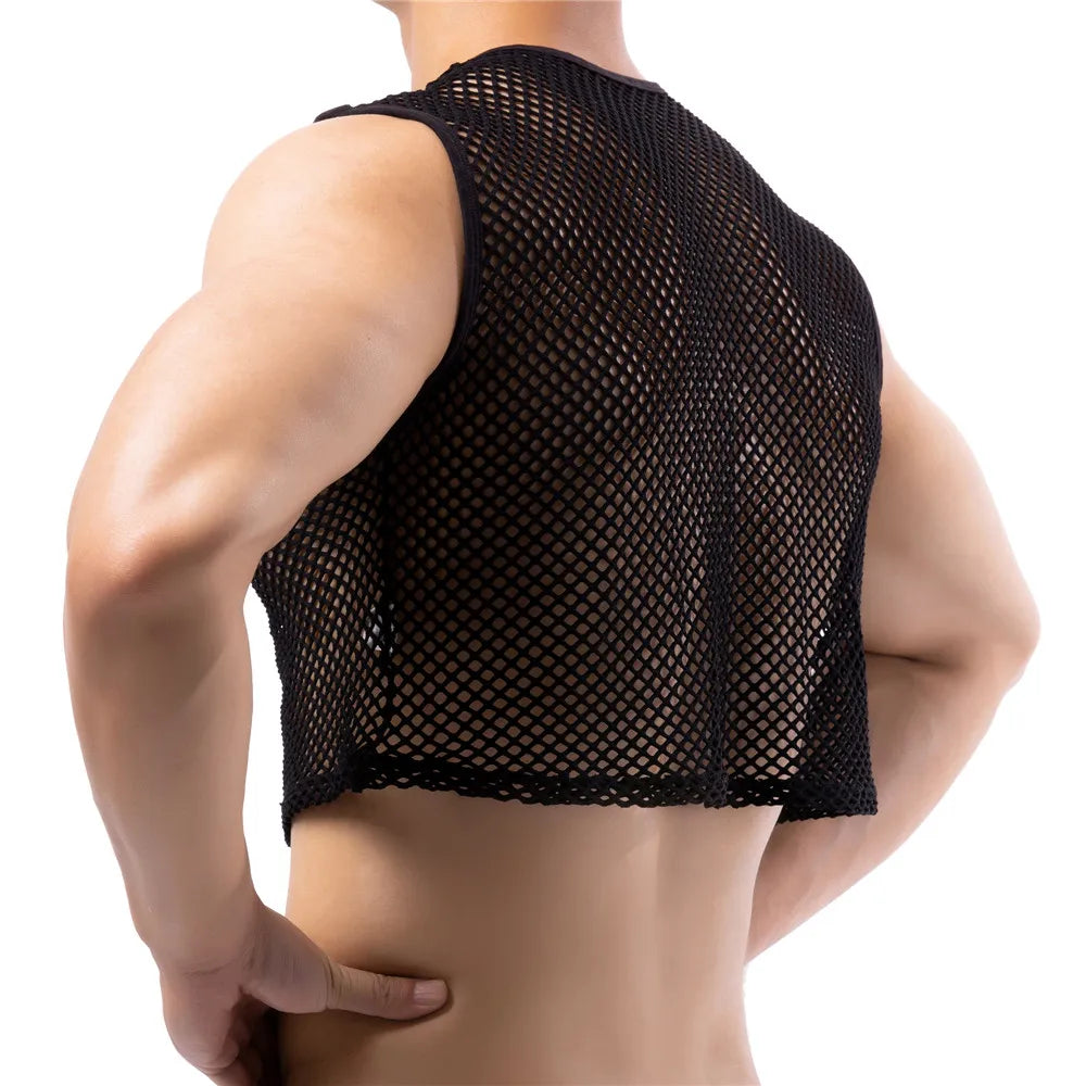 a sexy man in black Short Circuit Net Crop - pridevoyageshop.com - gay men’s harness, lingerie and fetish wear