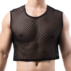 a sexy man in black Short Circuit Net Crop - pridevoyageshop.com - gay men’s harness, lingerie and fetish wear