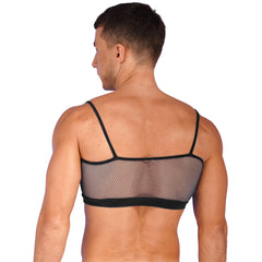 a sexy man in black Signal Boost Fishnet Cami - pridevoyageshop.com - gay men’s harness, lingerie and fetish wear