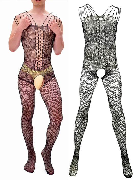 a sexy man in black The Medusa Multi-Strap Lace Cutout Gag - pridevoyageshop.com - gay men’s harness, lingerie and fetish wear