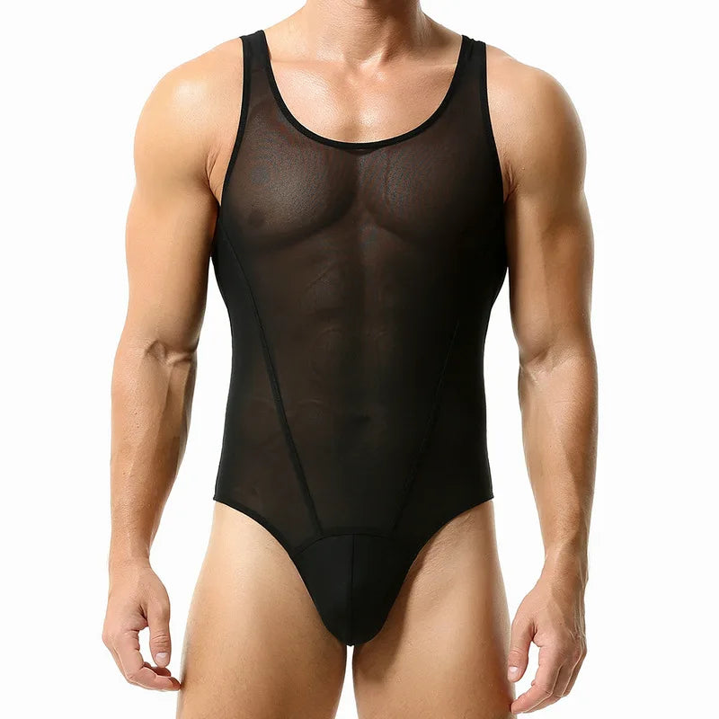 a sexy man in black The Preview Sheer Bodysuit – pridevoyageshop.com – gay men’s harness, lingerie and fetish wear