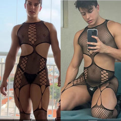a sexy man in black Trade Route Suspender Bodystocking - pridevoyageshop.com - gay men’s harness, lingerie and fetish wear