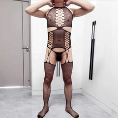 a sexy man in black Trade Route Suspender Bodystocking - pridevoyageshop.com - gay men’s harness, lingerie and fetish wear