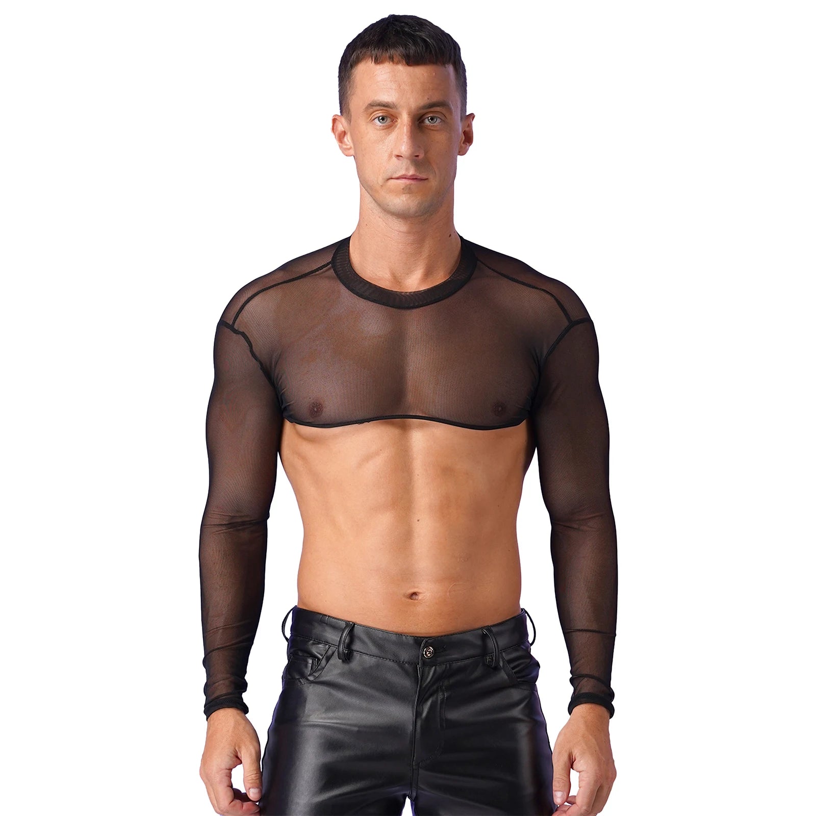 a sexy man in black Underline Sheer Mesh Shrug - pridevoyageshop.com - gay men’s harness, lingerie and fetish wear