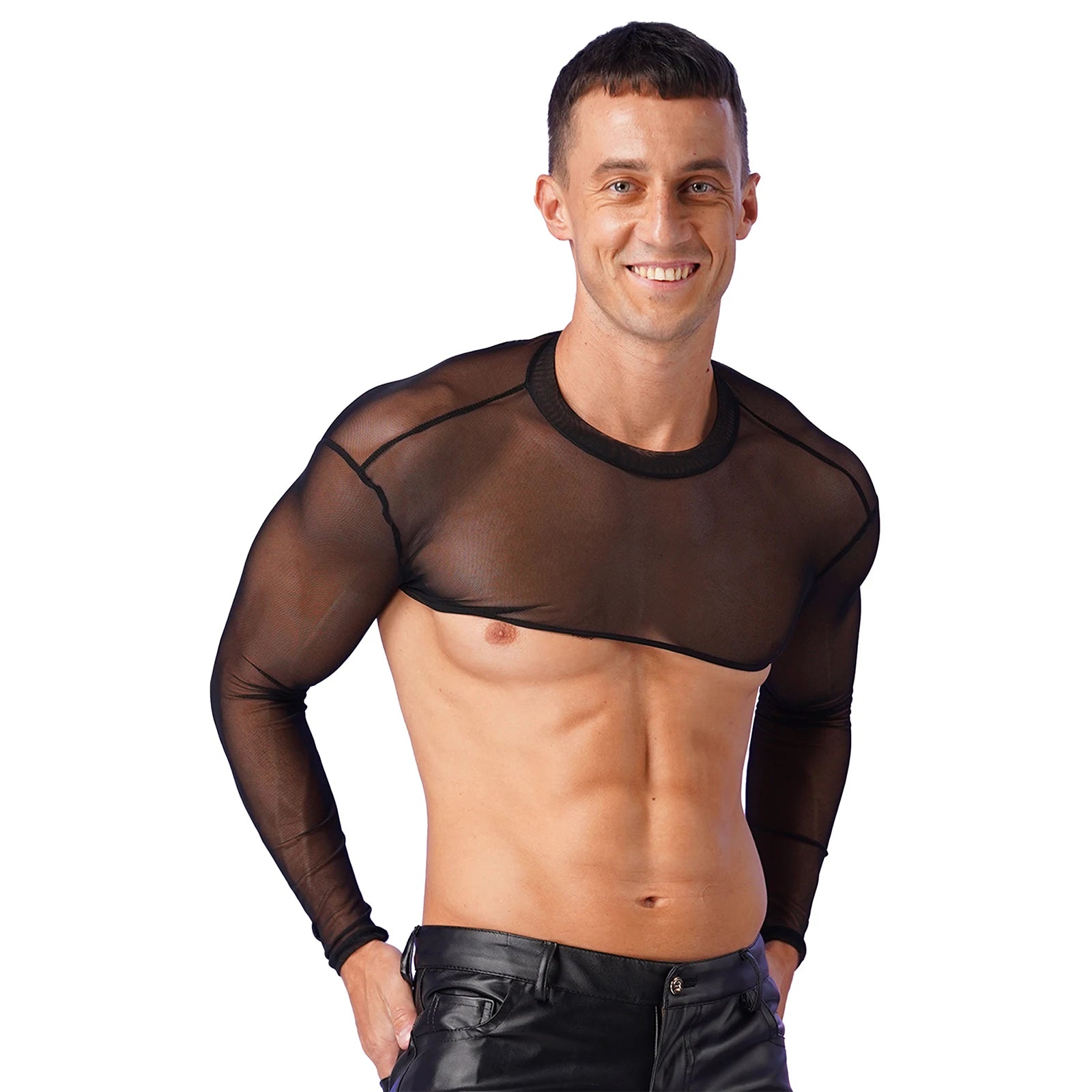 a sexy man in black Underline Sheer Mesh Shrug - pridevoyageshop.com - gay men’s harness, lingerie and fetish wear