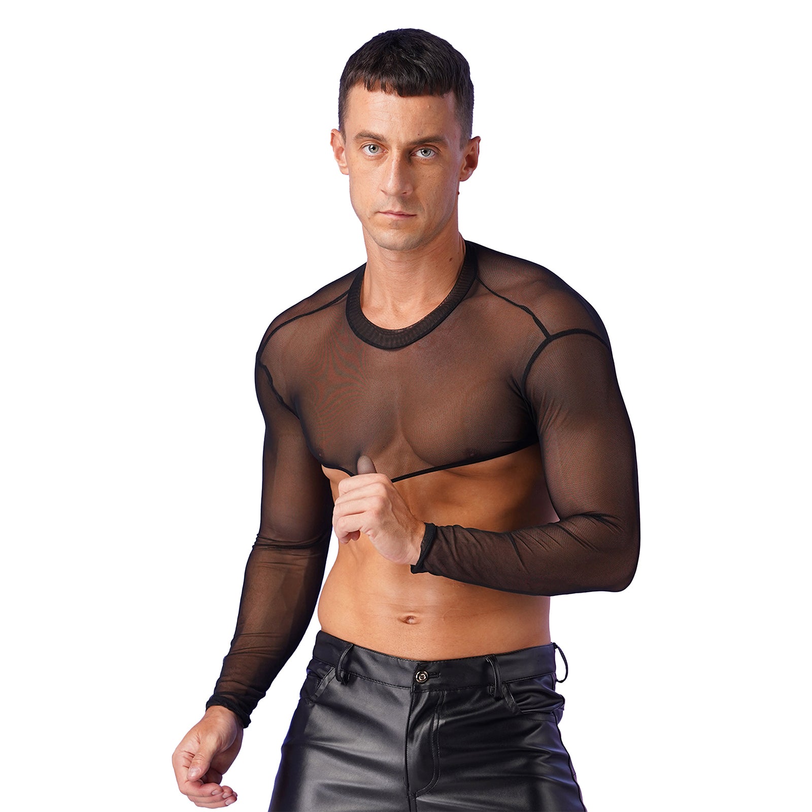 a sexy man in black Underline Sheer Mesh Shrug - pridevoyageshop.com - gay men’s harness, lingerie and fetish wear