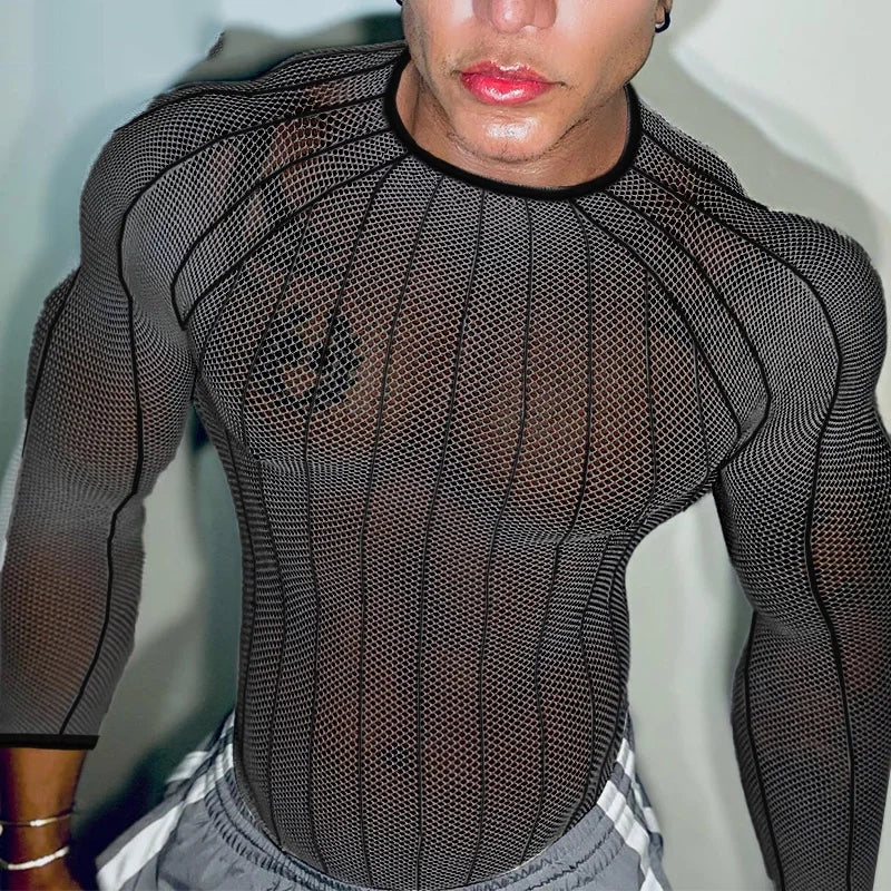 a sexy man in black Veiny Shaft Mesh Long Sleeve - pridevoyageshop.com - gay men’s harness, lingerie and fetish wear