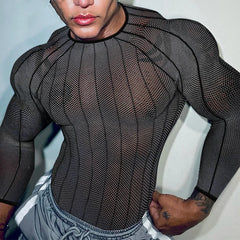 a sexy man in black Veiny Shaft Mesh Long Sleeve - pridevoyageshop.com - gay men’s harness, lingerie and fetish wear
