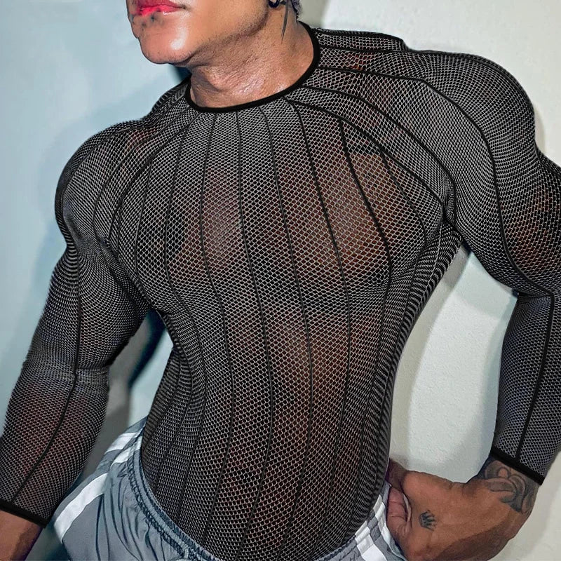 a sexy man in black Veiny Shaft Mesh Long Sleeve - pridevoyageshop.com - gay men’s harness, lingerie and fetish wear