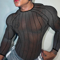 a sexy man in black Veiny Shaft Mesh Long Sleeve - pridevoyageshop.com - gay men’s harness, lingerie and fetish wear