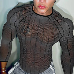 a sexy man in black Veiny Shaft Mesh Long Sleeve - pridevoyageshop.com - gay men’s harness, lingerie and fetish wear