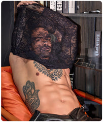 a sexy man in black Velvet Gossip Lace Tee - pridevoyageshop.com - gay men’s harness, lingerie and fetish wear