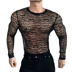a sexy man in black Velvet Rumor Script Long Mesh Sleeve - pridevoyageshop.com - gay men’s harness, lingerie and fetish wear